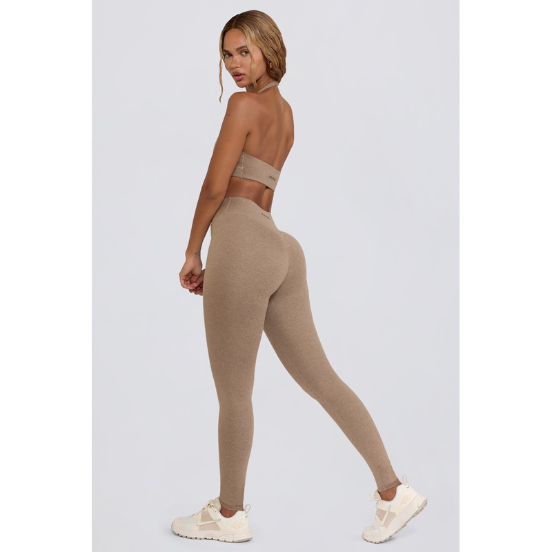 Ruched Mid-Rise Leggings in Mocha Marl