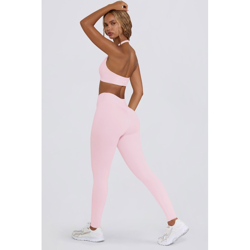 Ruched Mid-Rise Leggings in Pale Pink Marl