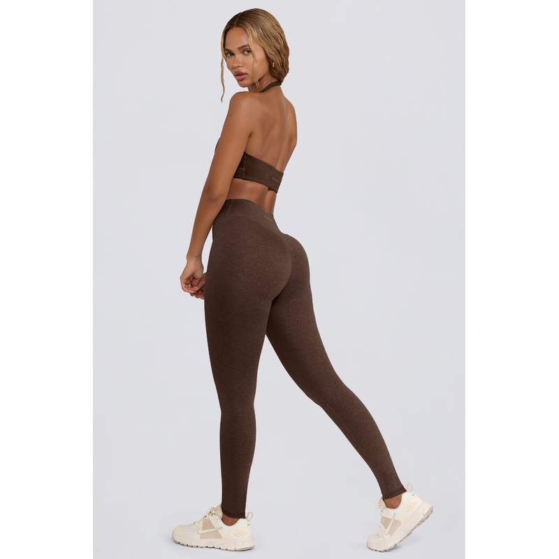 Ruched Mid-Rise Leggings in Pecan Marl