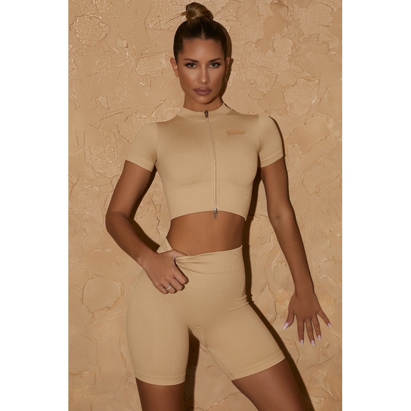Short Sleeve Crop Top in Beige