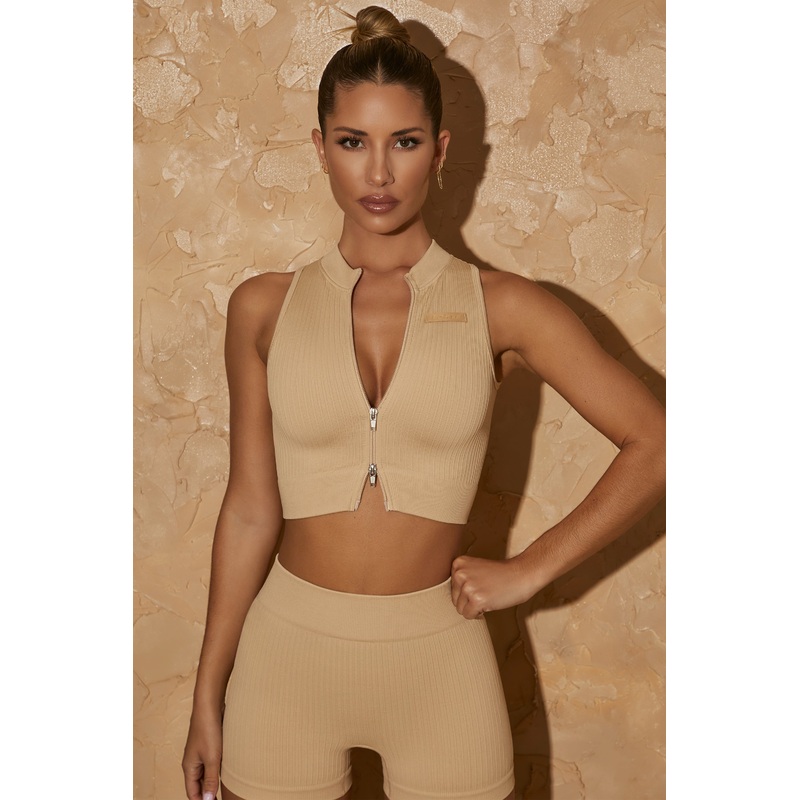 Sleeveless Crop Top in Beige