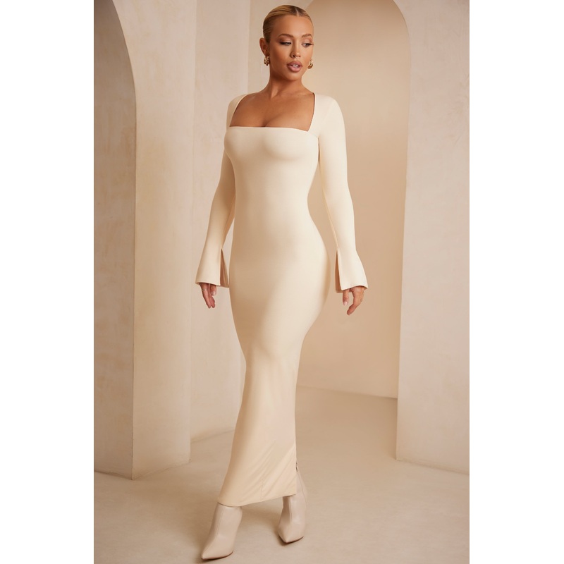 Square Neck Long Sleeve Maxi Dress in Ivory
