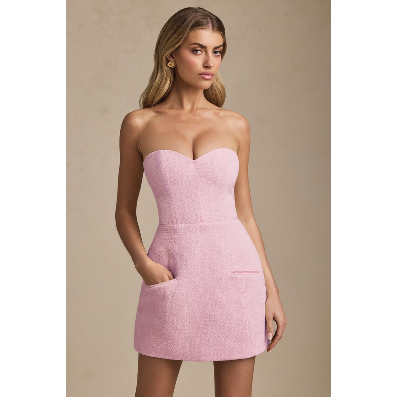 Sweetheart-Neck Strapless Structured Mini Dress in Soft Pink