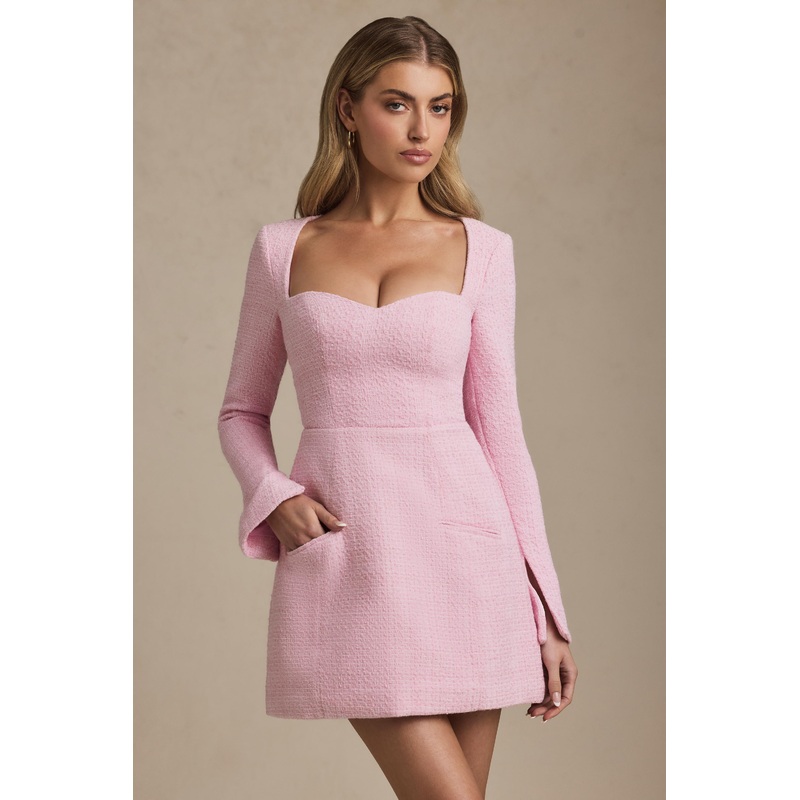 Sweetheart-Neck Structured Mini Dress in Soft Pink