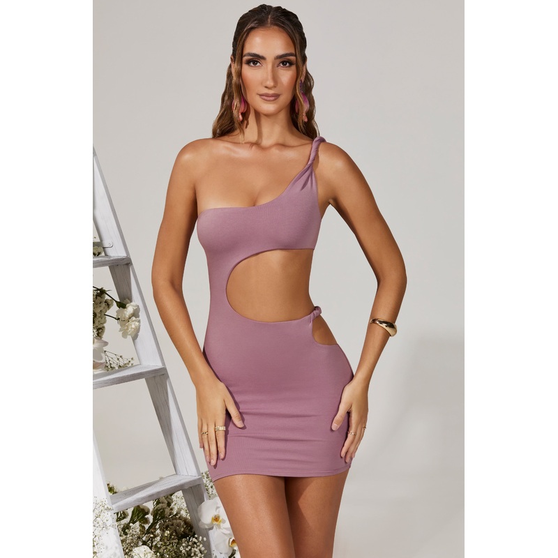 Twist Cut Out Mini Dress in Purple