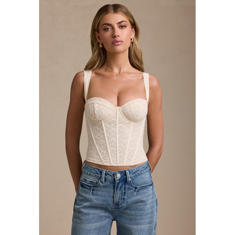 Underwired Lace Corset Top in Ivory