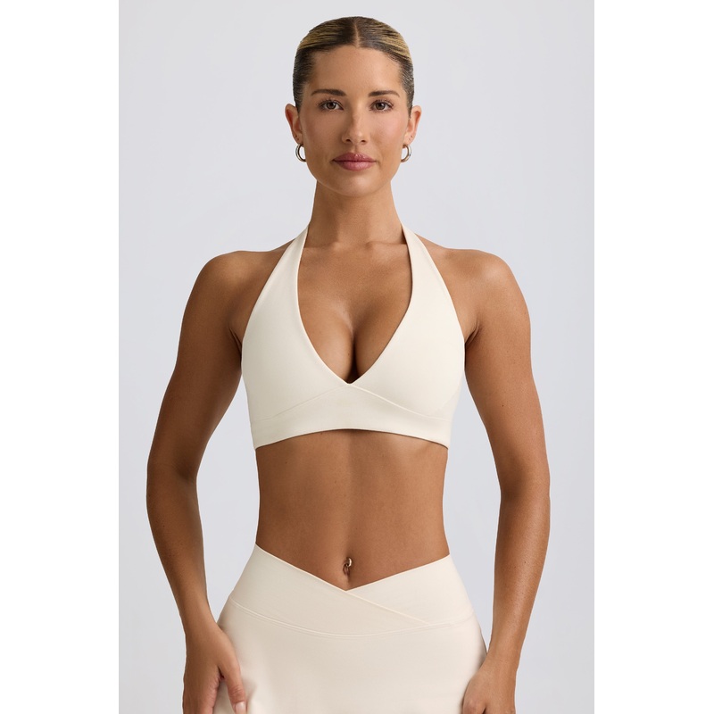 V-Neck Sports Bra in Ivory Marl