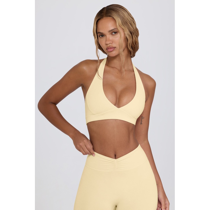 V-Neck Sports Bra in Lemon Marl