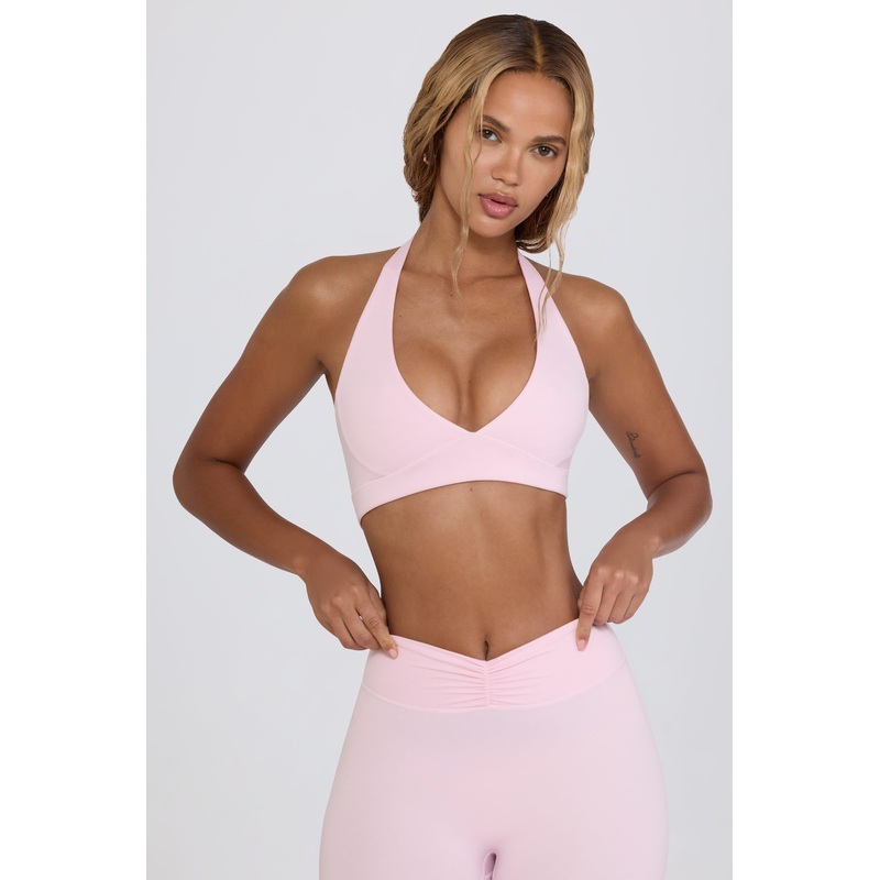 V-Neck Sports Bra in Pale Pink Marl