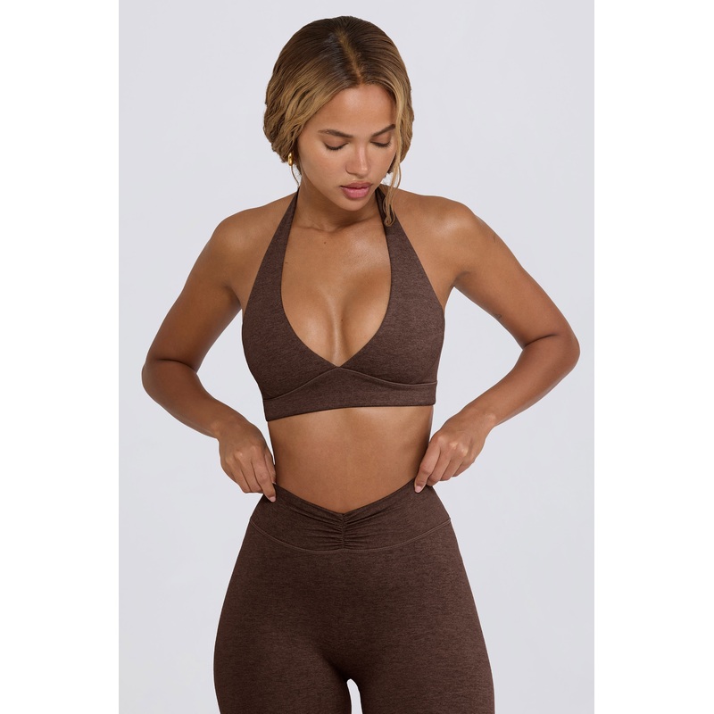 V-Neck Sports Bra in Pecan Marl