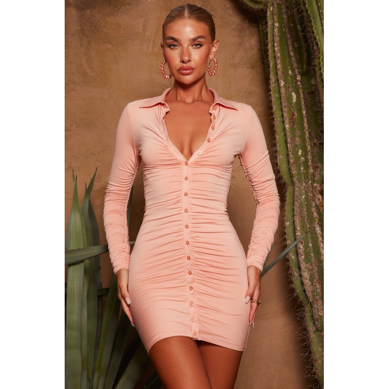 Collar Button Down Mini Dress in Blush