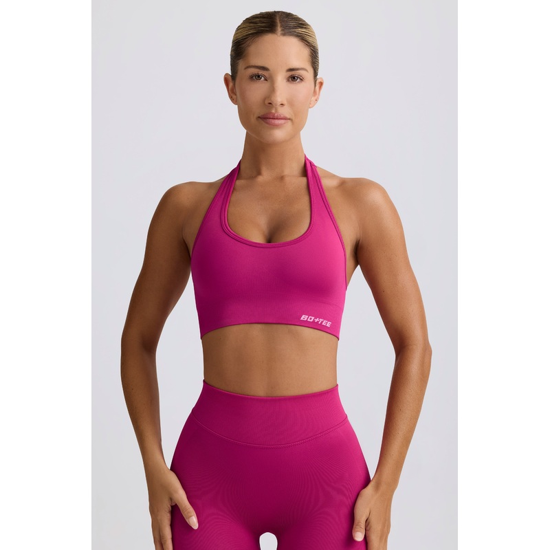 Define Luxe Halterneck Sports Bra in Berry