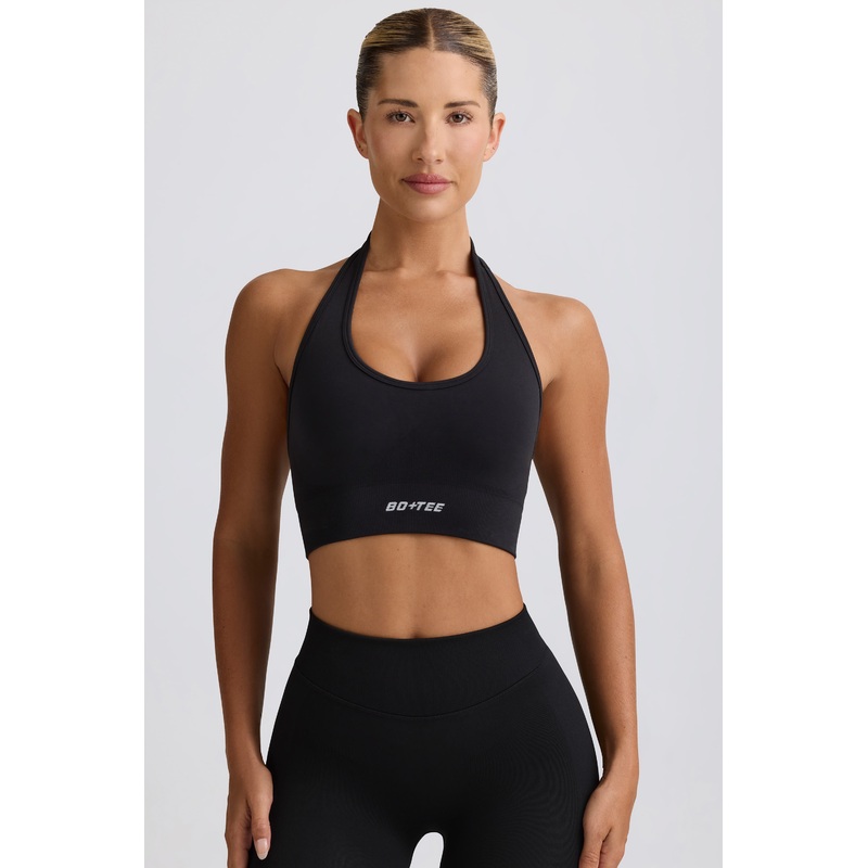Define Luxe Halterneck Sports Bra in Jet Black