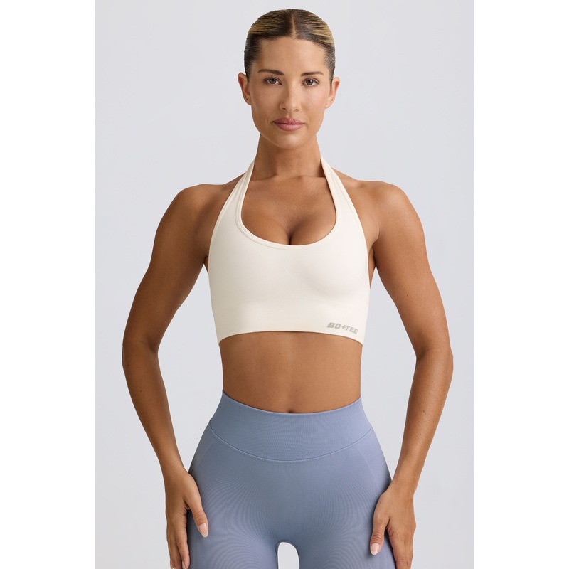 Define Luxe Halterneck Sports Bra in White