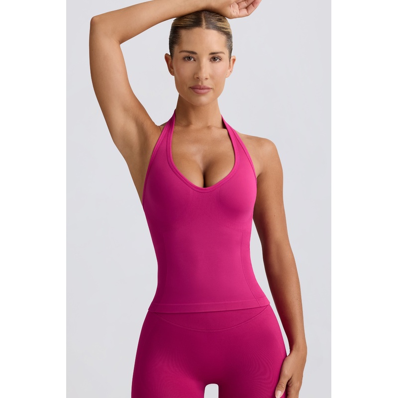 Define Luxe Halterneck Tank Top in Berry