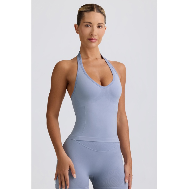 Define Luxe Halterneck Tank Top in Blue Grey