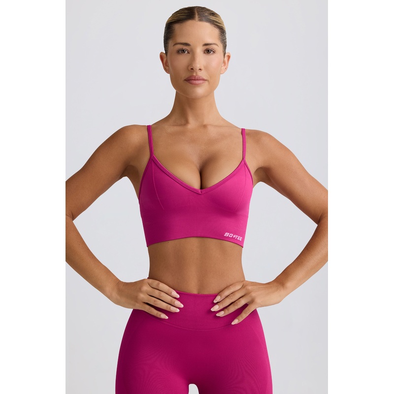 Define Luxe V-Neck Sports Bra in Berry