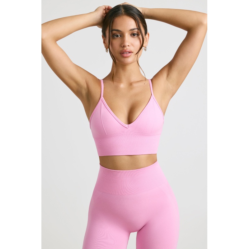 Define Luxe V-Neck Sports Bra in Bubblegum Pink