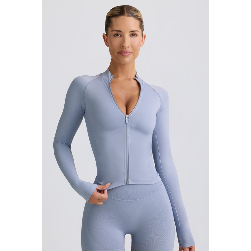 Define Luxe Zip-Up Jacket in Blue Grey