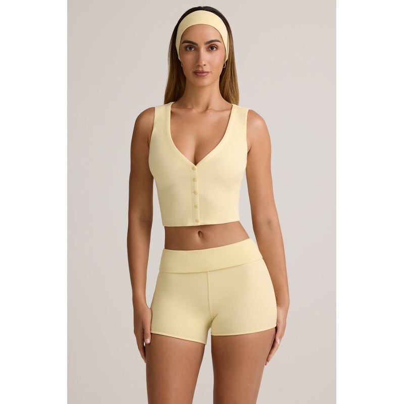 Modal Ribbed Button-Up Vest Top in Buttercream Yellow
