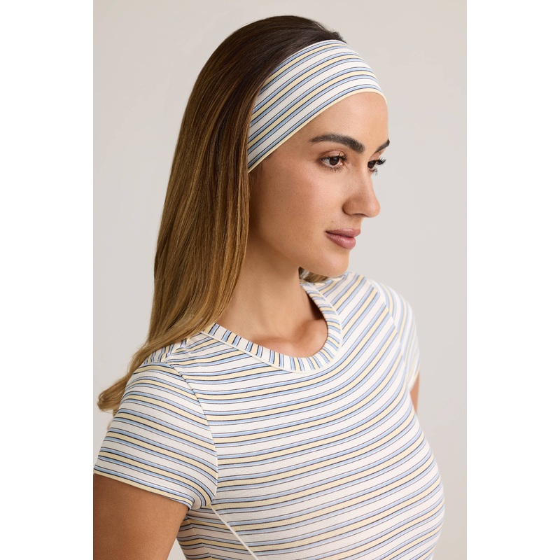 Modal Ribbed Headband in Blue & Yellow Stripe