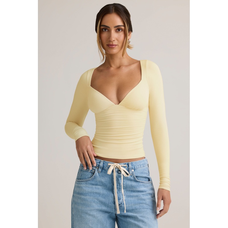 Modal Ruched Long-Sleeve Top in Buttercream Yellow