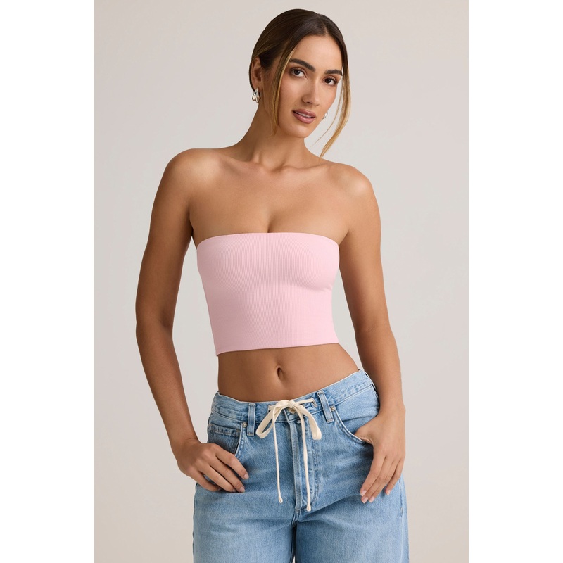 Modal Strapless Crop Top in Baby Pink