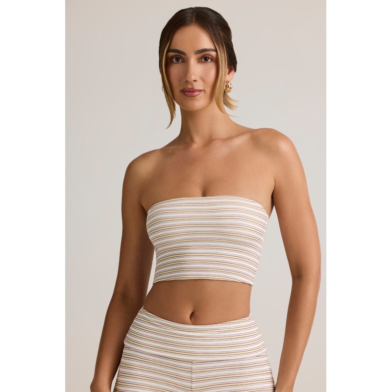 Modal Strapless Crop Top in Pink & Yellow Stripe