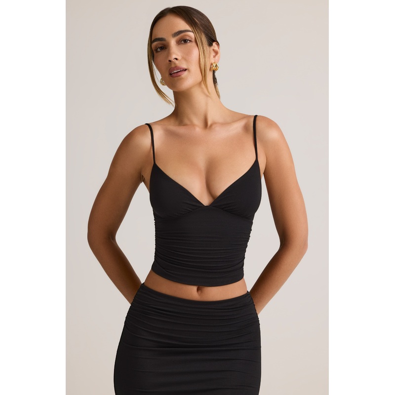 Modal V-Neck Ruched Camisole Top in Black
