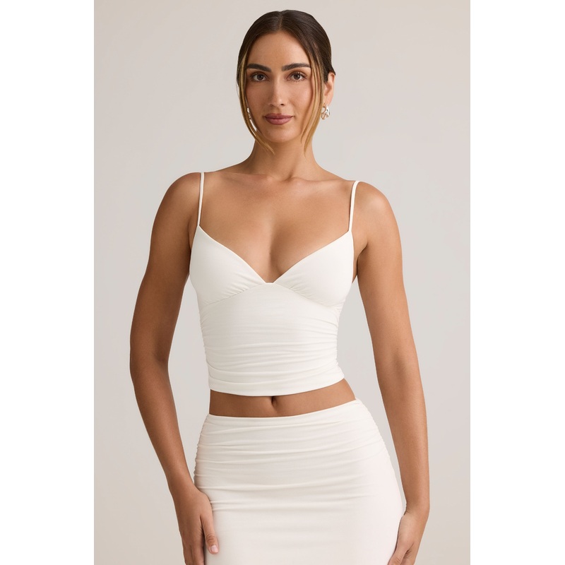 Modal V-Neck Ruched Camisole Top in White