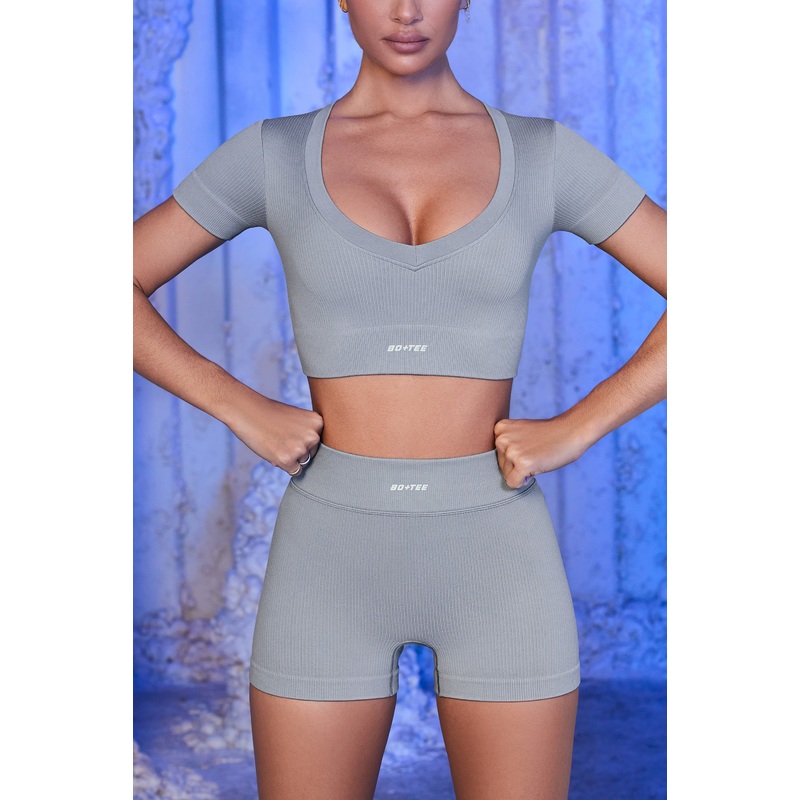 Ribbed Mini Shorts in Grey