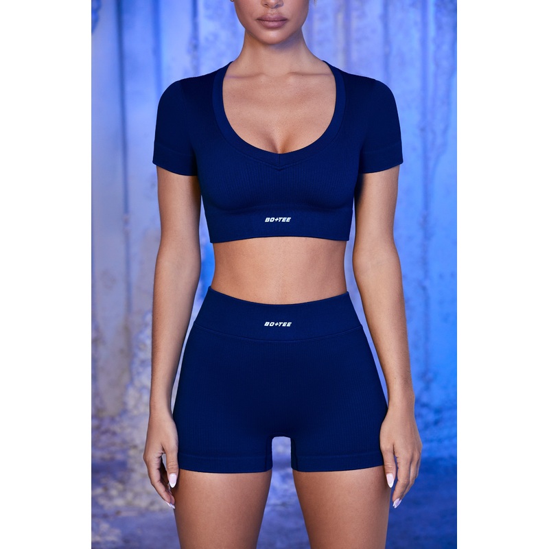 Ribbed Mini Shorts in Navy