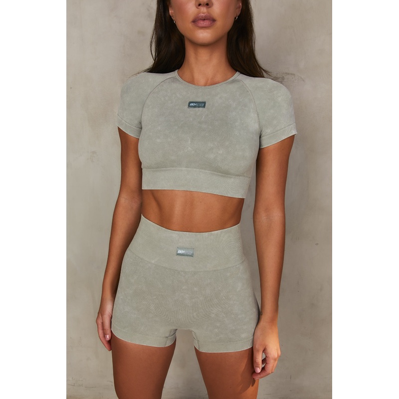 Systematic Seamless Acid Wash Crop Top in Sage