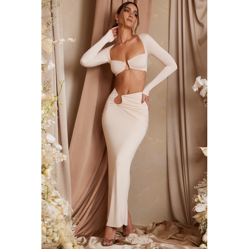 Asymmetric Draped Maxi Skirt in Cream
