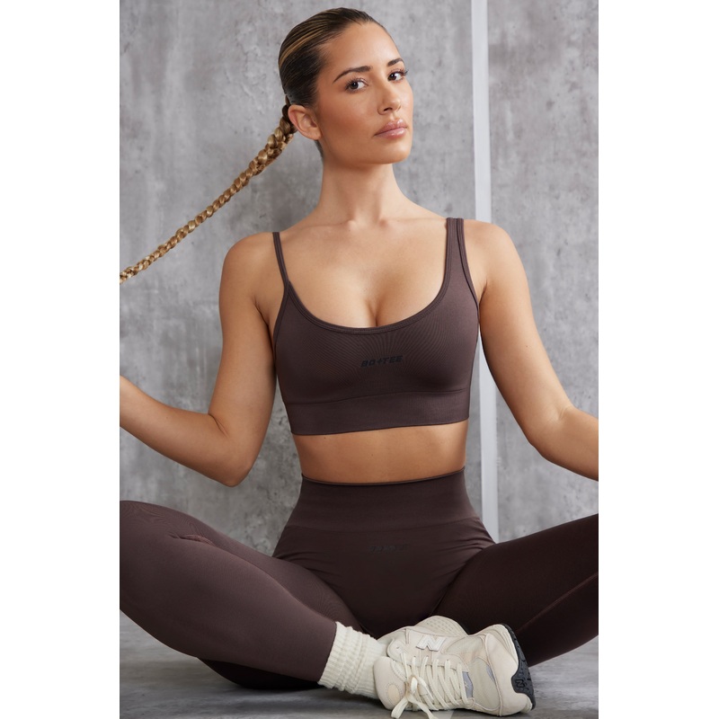 Asymmetric Sports Bra in Brown