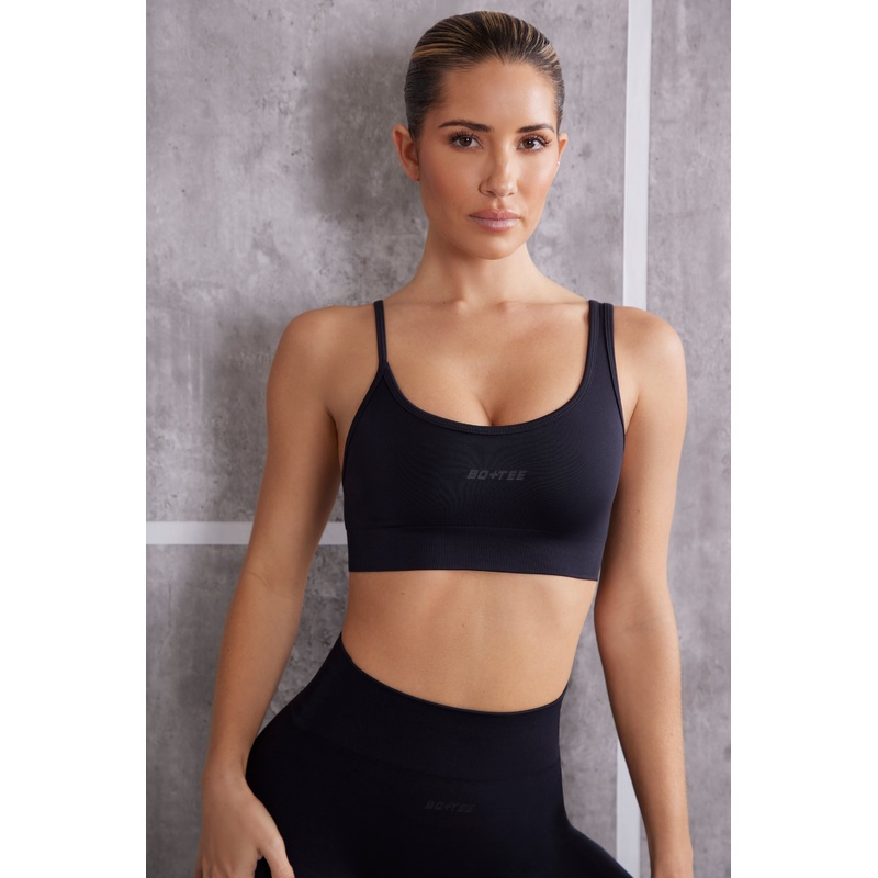 Asymmetric Sports Bra in Jet Black