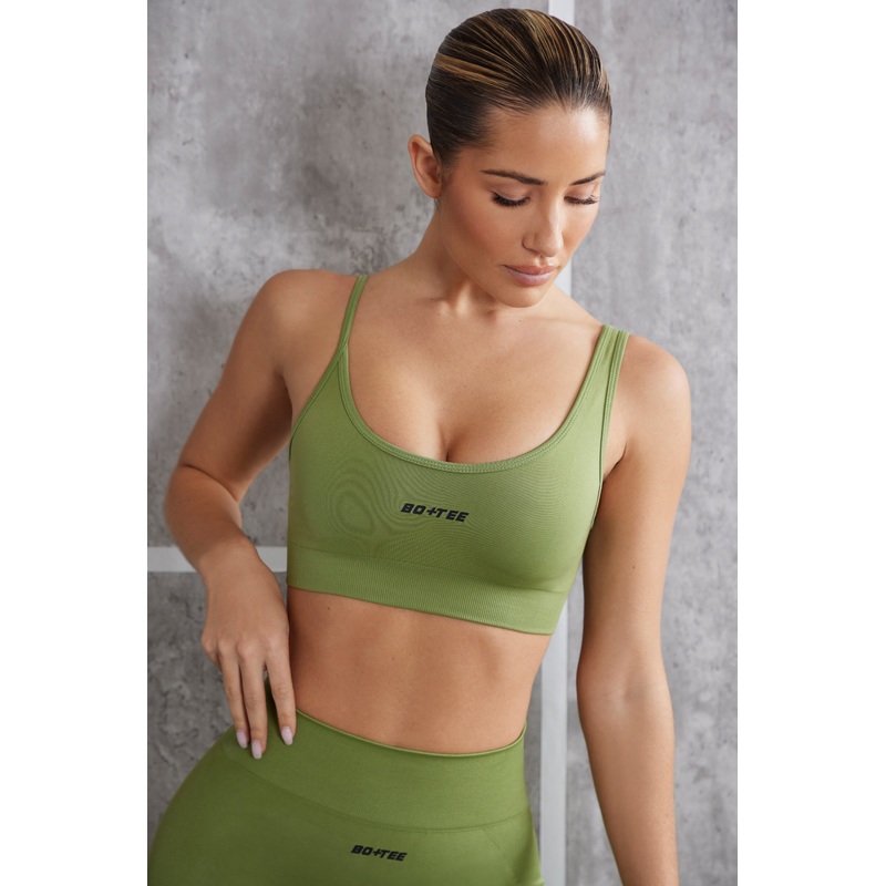 Asymmetric Sports Bra in Olive