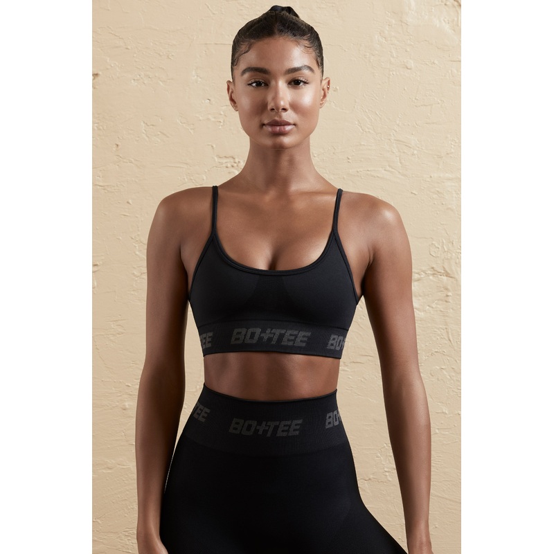 Curved Neckline Sports Bra in Black