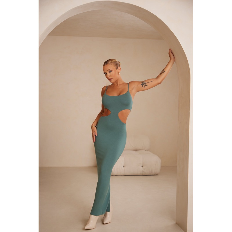 Cut Out Maxi Dress in Teal