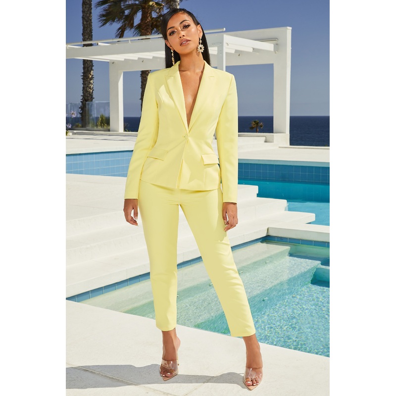 Down To Business High Waisted Trousers in Pastel Yellow