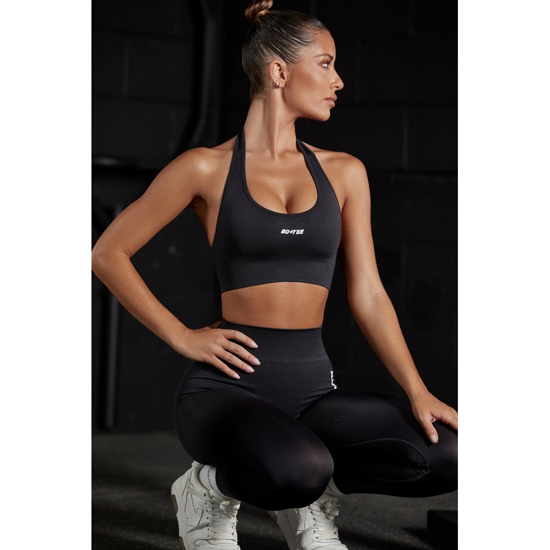 Halter Neck Sports Bra in Black