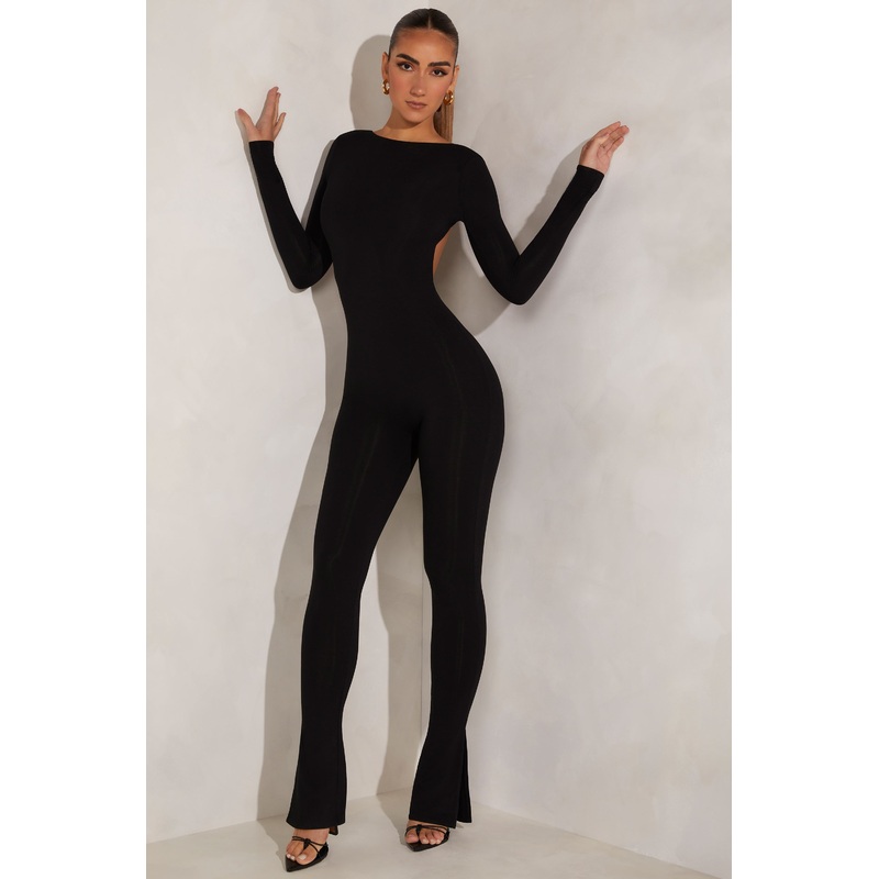 High Neck Open Back Jumpsuit in Black