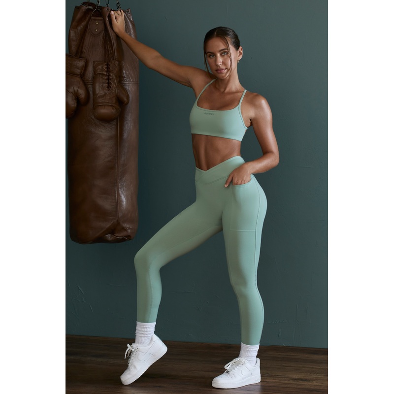 High Waist Wrap Over Leggings in Sage