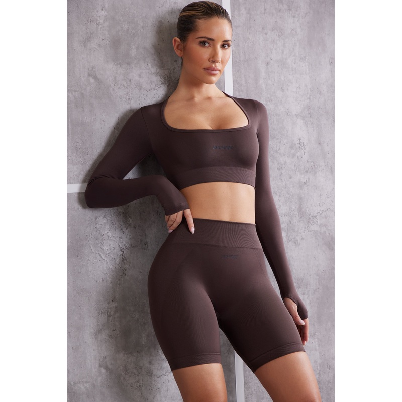 Long Sleeve Crop Top in Brown