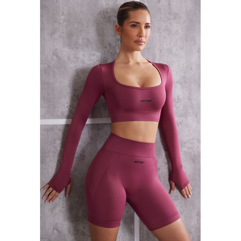 Long Sleeve Crop Top in Dark Rose