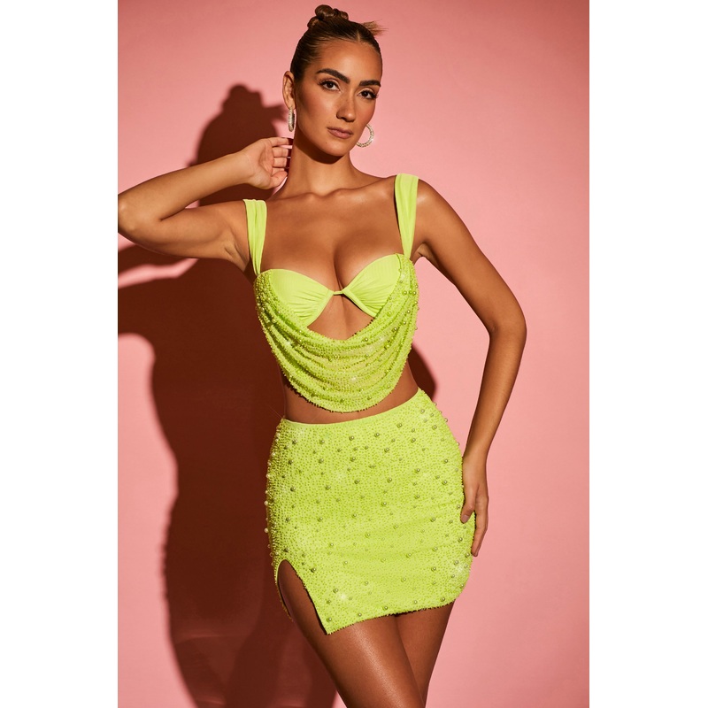 Low Plunge Neck Crop Top in Lime