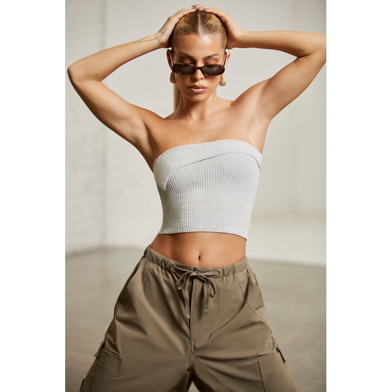 Overlap Bandeau Crop Top in Grey