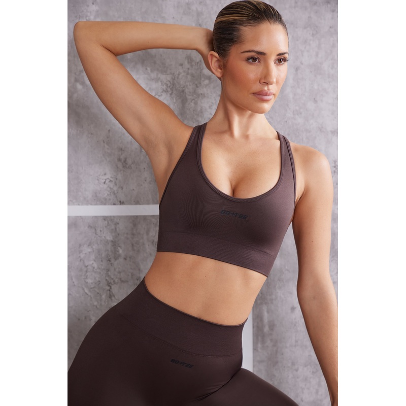 Plunge Neck Sports Bra in Brown