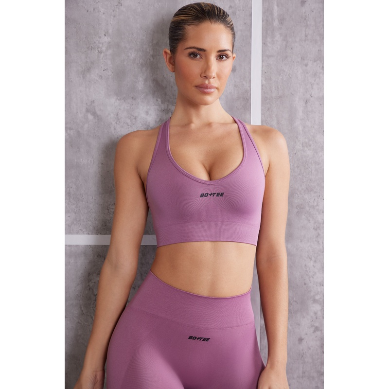 Plunge Neck Sports Bra in Mauve