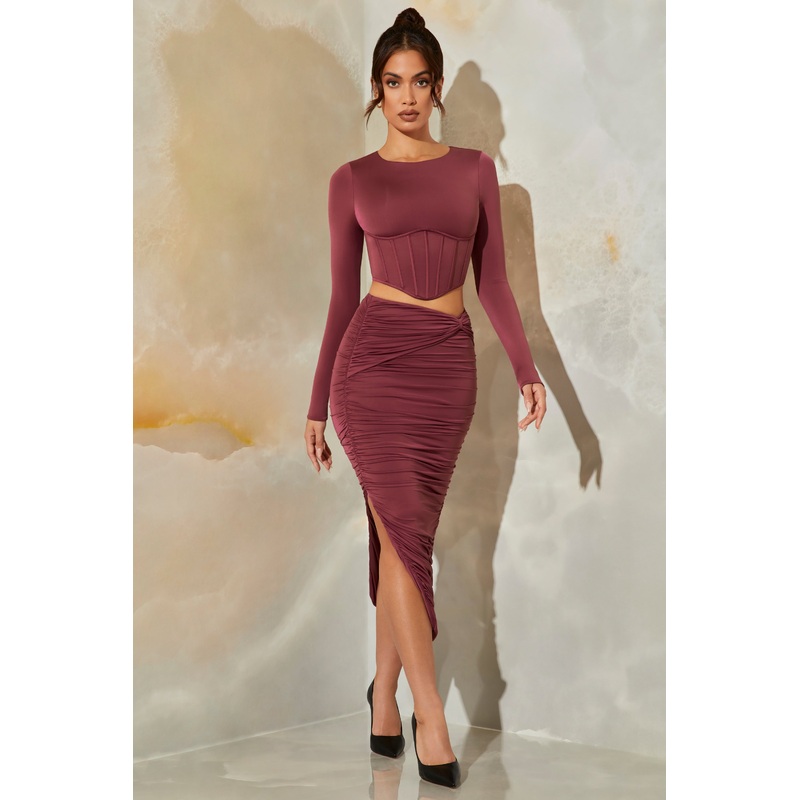 Ruched Maxi Skirt in Dark Mauve